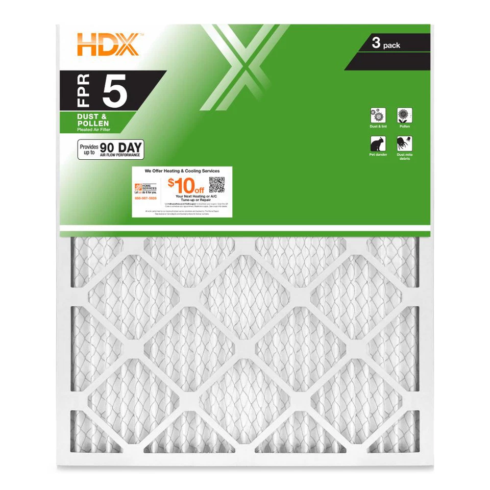 HDX 18'' x 24'' x 1'' Standard Pleated Air Filter FPR 5 (3-Pack)