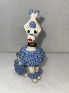 Vtg Blue Spaghetti Poodle Figurine Lady Sitting 6” Rhinestone Eyes - Picture 1 of 4