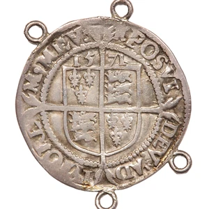 1571 QUEEN ELIZABETH I HAMMERED SILVER SIXPENCE DAMAGED (#8140) - Picture 1 of 3