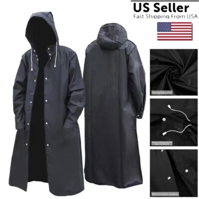 Hombres Negro Impermeable Largo Impermeable Impermeable Impermeable Impermeable Chaqueta con Capucha Trench Chaqueta Exterior Senderismo Foto 1 de 4