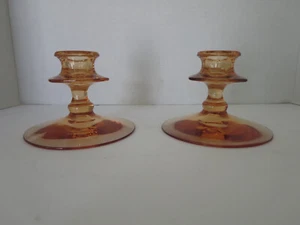 Vintage Pair Amber Depression Glass Candlesticks Candle Holders 3.5" Tall - Picture 1 of 6