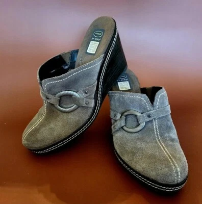 Dr. Scholls Burner Bohemian Taupe Leather Suede Slip On Wedge Clogs Size 7.5M - Image 1 of 4