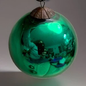 Antigua bola de cristal 4 bolas con tapa de latón decoración de Navidad soplado a boca. Lote - Imagen 1 de 16