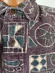 Vintage 90s ExOfficio Linen Blend Shirt Men M Oversized Purple Geometric Travel - Picture 1 of 21