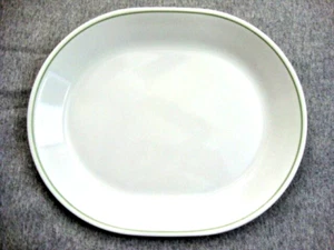 Corelle Dishes Corning Ware White with Green Rim 12" x 10" Oval Serving Platter - Picture 1 of 8