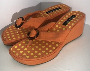 New In Box Lane Bryant Orange Flip Flop Mules Sandals Wedges Women’s Size 9.5W - Picture 1 of 9