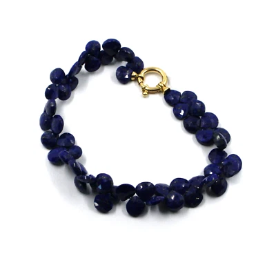 Pulsera Oro Amarillo 18k Cuentas 7.1" 18cm Lapislázuli Natural Facetado 7mm Gotas Foto 1 de 4