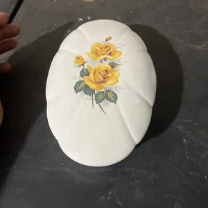 yellow rose porcelain trinket box vintage - Picture 1 of 9