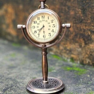 Table Clock Solid Brass Stand Nautical Maritime Antique~Hanging Desk Decor - Picture 1 of 5