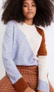 Madewell Cedarbrook Sweater Womens S Colorblock Wool Blend Knit Long Sleeve NEW - Picture 1 of 10
