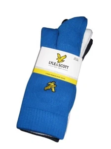LYLE & SCOTT Mens Ribbed Premium Sport Socks Blue White 3 Pairs - Picture 1 of 2