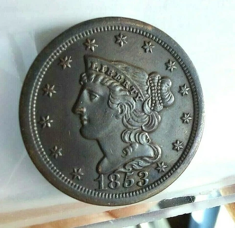 1853 Braided Hair Half Cent UNC Copper KM#70 Great Detail Cover