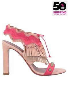 RRP€765 SANTONI Leather Sandals US10 UK7 EU40 Pink Fringe Made in Italy - Picture 1 of 10
