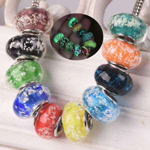 5pcs 14mm Luminous Handmade Lampwork Glass European Charms Loose Big Hole Beads