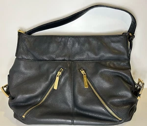 Michael Kors MK Portland Black Pebbled Leather Hobo Tote Shoulder Bag Purse VGUC - Picture 1 of 12