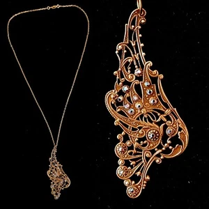 Vintage Jugendstil feiner französischer filigran eingesetzter Strass Halskette Anhänger - Bild 1 von 6