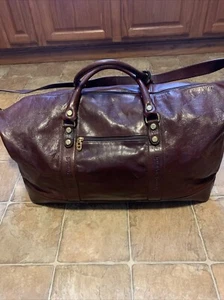 Marino Orlandi Leather Handbag Brown Weekender Tote 22in X 10in X 12 In - Picture 1 of 11