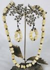 Ivory Agate Beaded Jewelry Set Necklace & Dangling Earrings Brass Bead Spacers