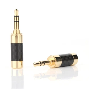 2x 3.5mm Gold Plated Carbon Fiber Male Stereo Mini Jack Plug Soldering Connector - Picture 1 of 13