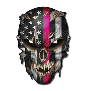 Pegatina de calavera delgada línea rosa bandera estadounidense de EE. UU. para calcomanía de coche camión policía - Imagen 1 de 6