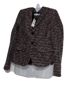NWT New York & Company 2 Button Blazer Sz 0 Pink Black Tweed Boucle - Picture 1 of 6