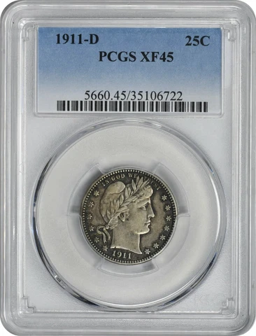 1911-D Barber Silver Quarter EF45 PCGS Cover