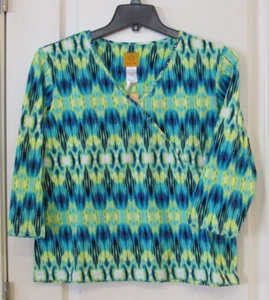 Ruby Rd. 3/4 Slv Embellished V-neck Top Teal Multi Womens Sz L NWT MSRP$54 - Picture 1 of 2