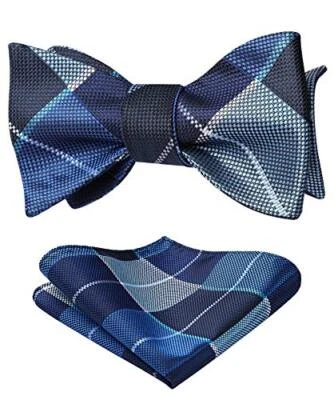Bow Ties for Men Check Plaid Self Tie Bow Tie One Size E-03 Light Blue & Navy - Image 1 of 4