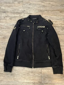 Rare DEADSTOCK Mens Coogi Culture Black Denim Jacket Full Zip 2XL - Picture 1 of 10