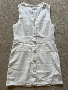 Mini Abito Abercrombie & Fitch Mara Misto Lino Gilet Bottoni Bianco Small S Nuovo - Foto 1 di 8