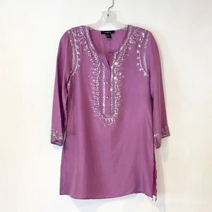 Arden B Womens S Lilac 100% Silk Tunic Top Beaded Embellished Popover - Picture 1 of 9