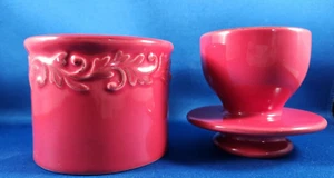 Original Butter Bell Keeper Crock L.Tremain Ceramic Red Scroll Design - Picture 1 of 6