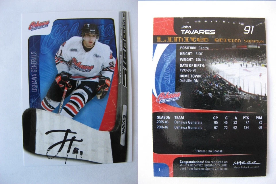 2007-08 Extreme Oshawa Generals Rookie Signatures #1 John Tavares automático radiocontrol Foto 1 de 1