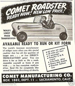 Comet Roadster 1951 Original Ad Comet Mfg. Co. Sacramento, CA. - Picture 1 of 2