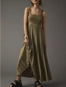 Vestido largo plisado verde yegua ANTHOPOLOGIE Mare sin mangas talla S nuevo sin etiquetas - Imagen 1 de 11