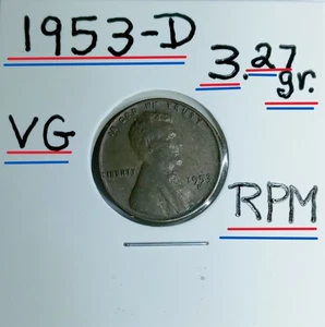 1953 D Whaet Penny Error Heavy Planchet 3.27gr DDO RPM VG Condition Not Book Pic - Picture 1 of 12