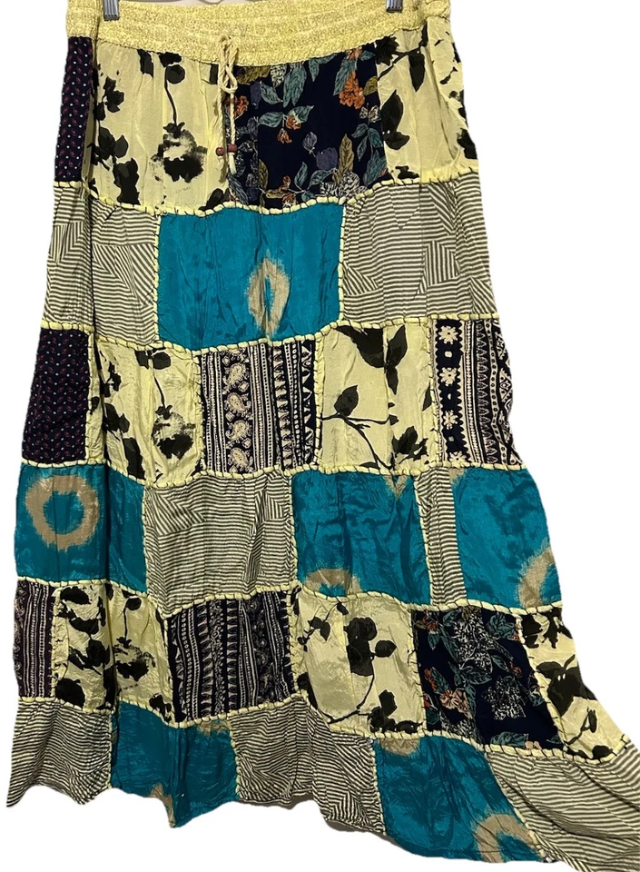 Ana & Kate Skirt L Yellow Blue Patchwork Festival Hippie Boho Flowy Fairycore - Image 1 of 4