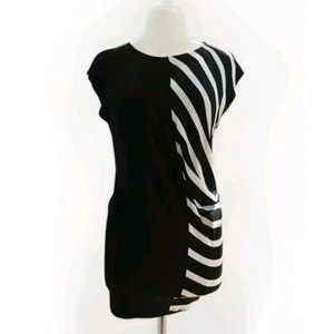 Mason Black Gray Asymmetrical Striped Dress Size Small - Picture 1 of 12