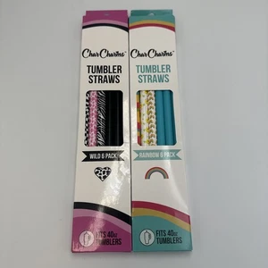 (2) Char Charms Becher Strohhalme 40oz Becher Regenbogen & Wild Design 6er Packungen NEU - Bild 1 von 4