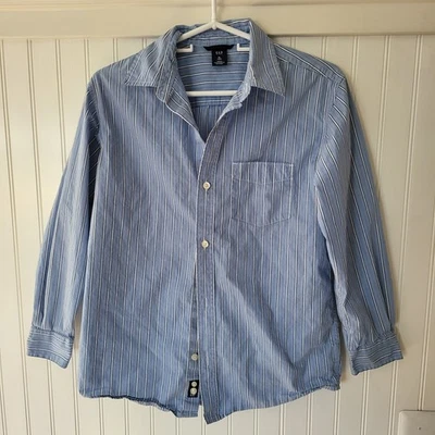 Gap Striped Long Sleeve Button Down Cotton Shirt Blue Sz Youth Boys XL 12 - Image 1 of 4