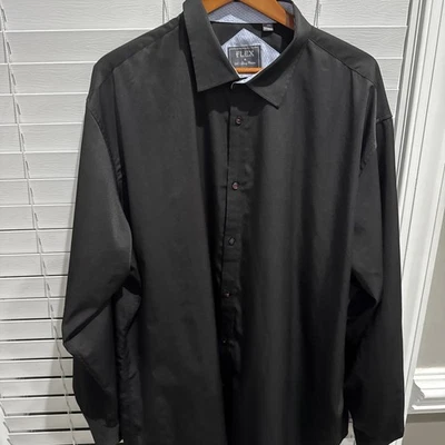 Flex Men's Luxury Collection Dress Shirt 4XL Black, Red Stitching,  Comfortable - Image 1 of 4