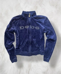 Bebe y2k Blue Bedazzled Mcbling Velour Jacket, Size XL - Picture 1 of 5