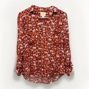 Anthropologie Maeve Safari Elefant Tiermotiv geknöpfte Viskose Bluse Größe 6 - Bild 1 von 8