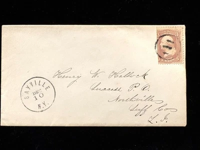 NY SAYVILLE COVER #65 FANCY "3" CANCEL - Image 1 of 2