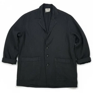 FLAX Linen Black Blazer Jacket Roll Tab Sleeve Boho  Coastal Grandma Sz Small - Picture 1 of 5