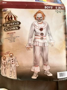 Twisted Clown Halloween Costume Jumpsuit Collar Mask Boys Girls Child Small 6/7 - Picture 1 of 4