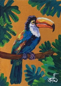 Original Acrylic Bird Painting Tropical Toucan Jungle Wildlife Ukraine Artist - Picture 1 of 17