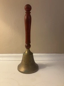 Antique Brass Wooden Handle School Bell - Picture 1 of 4