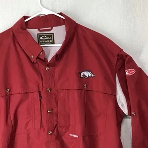 Drake Waterfowl Men’s 2XL Arkansas Razorbacks Long Sleeve Red Roll Tab Fishing - Picture 1 of 9