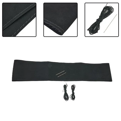 Useful Steering Wheel Cover Protector Sport Suede Accessory Black+Blue - Image 1 of 4